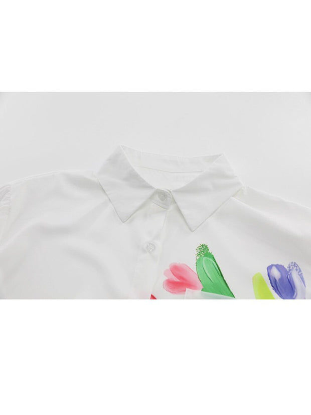 Loose Printing Shirt Female Clothing Long Sleeve Lapel Single Breasted Fashion Woman Blouses Trend  New