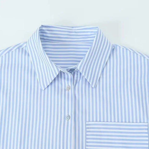 TRAF Stripe Shirt Dress Women  Fashion Loose Long Dresses For Woman Clothing Irregular Casual Dress Vintage Ladies Dresses