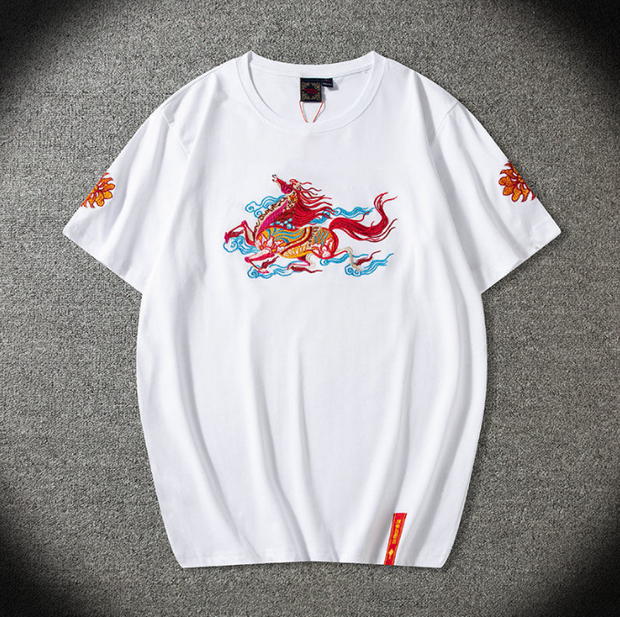 Embroidered short sleeved men pure cotton t shirt men clothing large size national tide summer