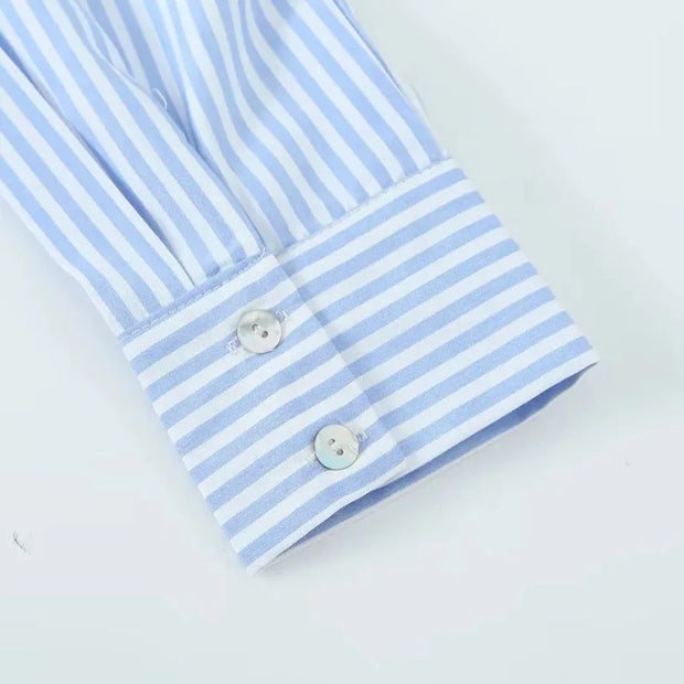 TRAF Stripe Shirt Dress Women  Fashion Loose Long Dresses For Woman Clothing Irregular Casual Dress Vintage Ladies Dresses