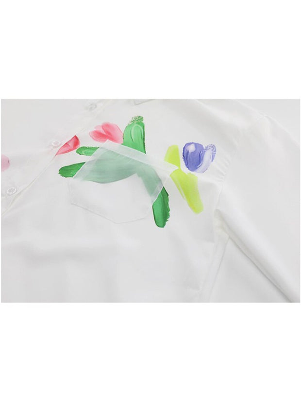 Loose Printing Shirt Female Clothing Long Sleeve Lapel Single Breasted Fashion Woman Blouses Trend  New