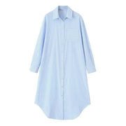 TRAF Stripe Shirt Dress Women  Fashion Loose Long Dresses For Woman Clothing Irregular Casual Dress Vintage Ladies Dresses