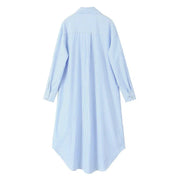 TRAF Stripe Shirt Dress Women  Fashion Loose Long Dresses For Woman Clothing Irregular Casual Dress Vintage Ladies Dresses