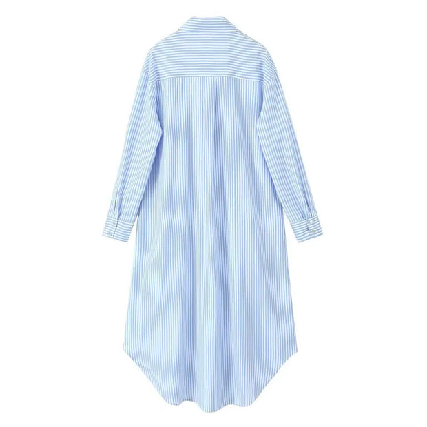 TRAF Stripe Shirt Dress Women  Fashion Loose Long Dresses For Woman Clothing Irregular Casual Dress Vintage Ladies Dresses