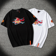 Embroidered short sleeved men pure cotton t shirt men clothing large size national tide summer