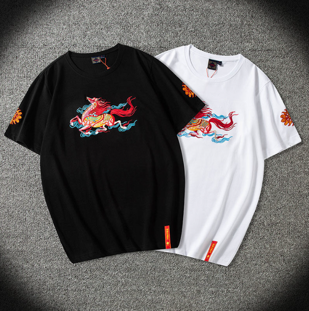 Embroidered short sleeved men pure cotton t shirt men clothing large size national tide summer